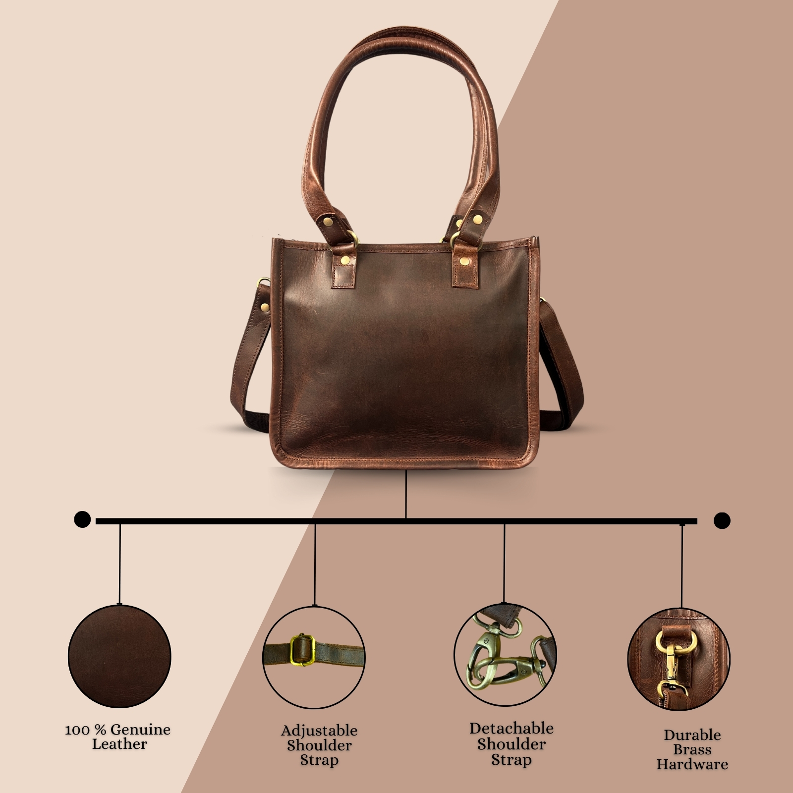 Genuine Leather Top Handle Brown Tote Bag Medium Crossbody Sling Satchels Handbags for Women